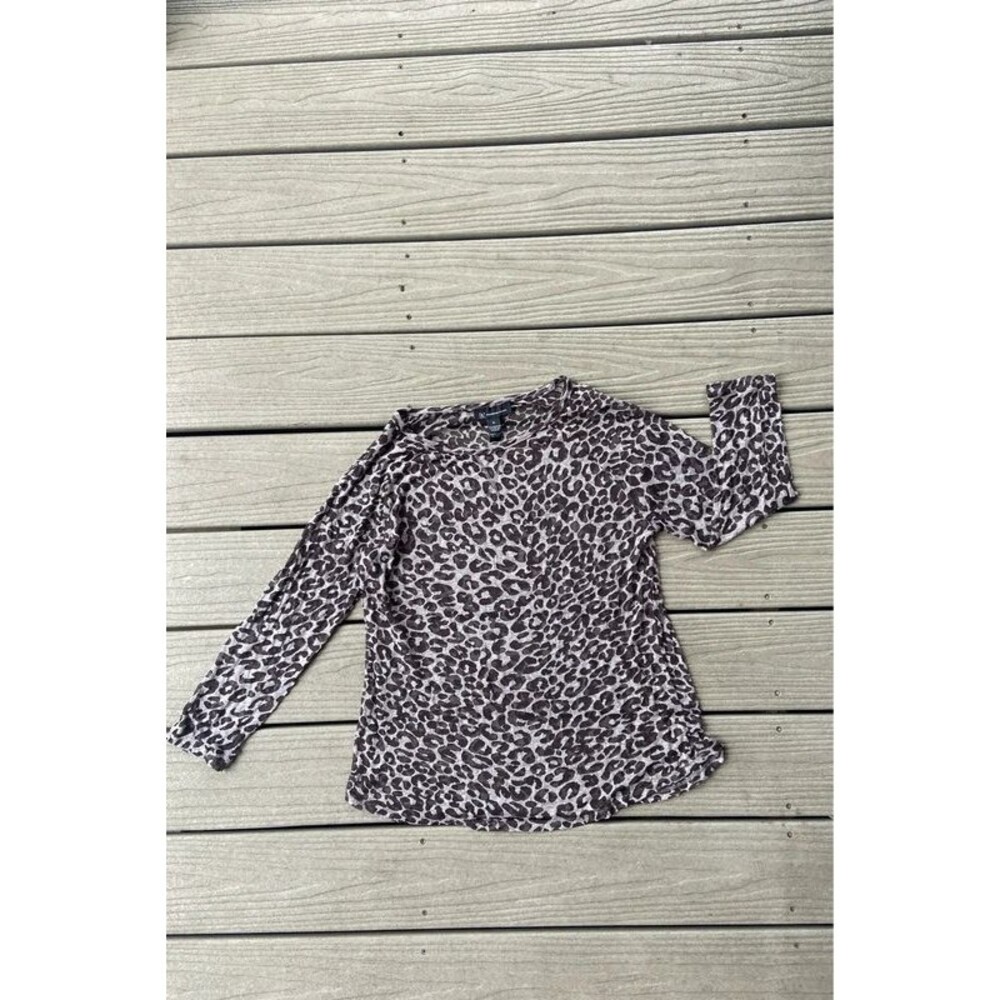 INC Black Gray Sheer Animal Print Top Size XL